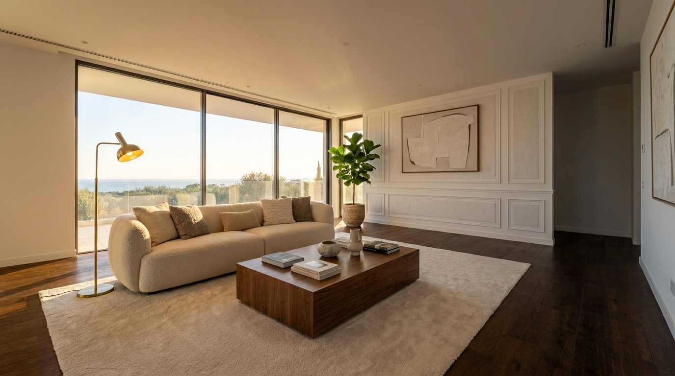 The same living room fully furnished by us
